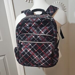 Vera Bradley Black and Red Plaid Large Campus Backpack In Performance Twill